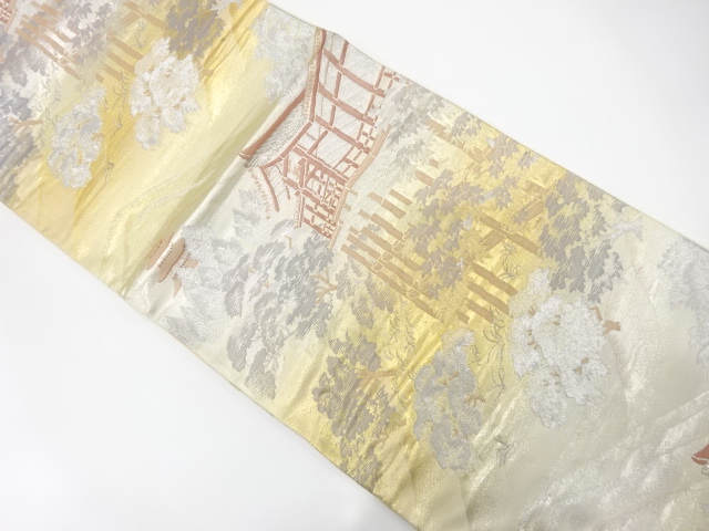 JAPANESE KIMONO / ANTIQUE FUKURO OBI / SILK / PLATINUM FOIL / WOVEN FAMOUS PLACE IN KYOTO